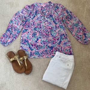 Lilly Pulitzer La Playa Elsa Silk Blouse Size XS